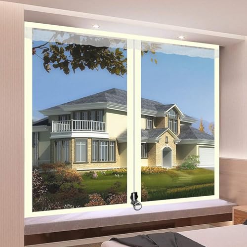 Fensterisolierfolie,Transparente Wetterschutz-Sets,Selbstklebender Kälteschutz Winddichter Wärmevorhang,Mit Reißverschluss,Individuell,Breite x Höhe(120x180cm(47x71in)) von HYQING