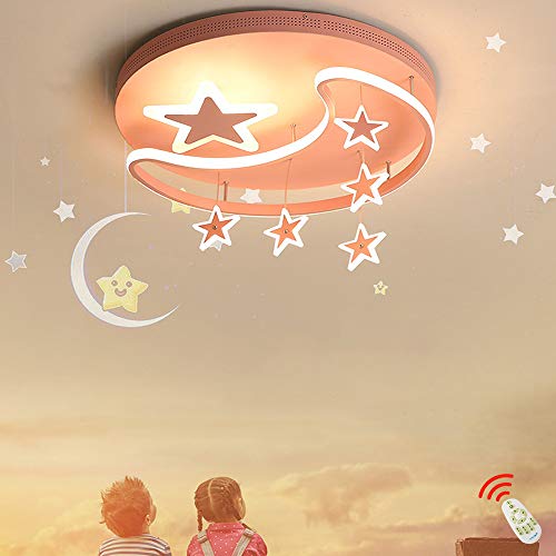 Cartoon LED Deckenleuchte Moderne Dimmbare Kinderzimmer Deckenlicht Mit Fernbedienung Kindergarten Lampe Kreative Stern Mond Decke Lampe Acryl Jungen Mädchen Schlafzimmer Kronleuchter,Rosa,52cm von HYQJUNE