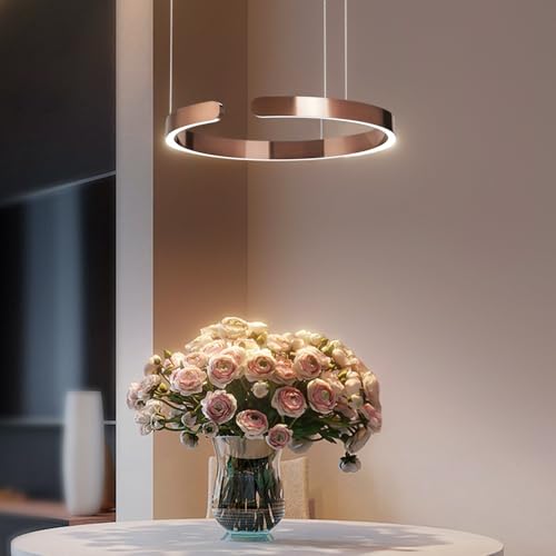 HYQJUNE Hängelampe Ring Moderne LED-Pendelleuchte Tisch Hängelampe Esstisch Minimalistisches Hängeleuchte For Wohnzimmer Aluminium Esszimmerlampe Höhenverstellbar Lampen Rose Gold(weißes Licht,40CM) von HYQJUNE