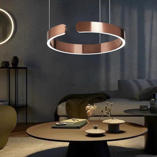 HYQJUNE LED Hängelampe Moderne Dimmbar Pendelleuchte Ring Hängelampe Esstisch Minimalistisches Hängeleuchte For Wohnzimmer Aluminium Esszimmerlampe Lampen Rose Gold(40CM) von HYQJUNE