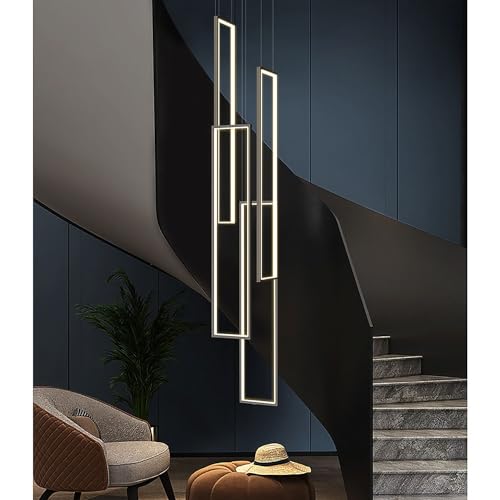 HYQJUNE Modern LED Geometrie Pendelleuchte Wohnzimmerlamp Aluminium Treppe Kronleuchter Xuanguan Schlafzimmer Hängeleuchte Schwarz Salon Esszimmer Deckenleuchte Acryl Hängelampe,4 heads warm ligh von HYQJUNE