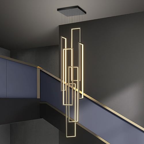 HYQJUNE Modern LED Geometrie Pendelleuchte Wohnzimmerlamp Aluminium Treppe Kronleuchter Xuanguan Schlafzimmer Hängeleuchte Schwarz Salon Esszimmer Deckenleuchte Acryl Hängelampe,6 heads Dimmbar von HYQJUNE