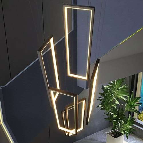 HYQJUNE Modern LED Geometrie Pendelleuchte Wohnzimmerlamp Aluminium Treppe Kronleuchter Xuanguan Schlafzimmer Hängeleuchte Schwarz Salon Esszimmer Deckenleuchte Acryl Hängelampe,6 heads white light von HYQJUNE