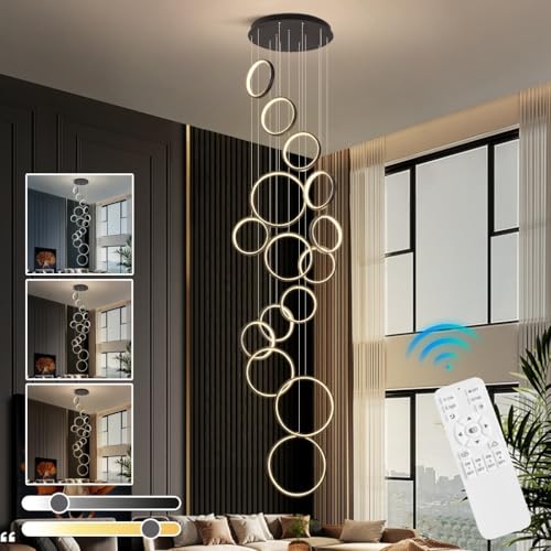 HYQJUNE Modern LED Hängelampe Dimmbar Ringe Pendelleuchte Wohnzimmerlamp Aluminium Treppe Hängeleuchte Xuanguan Schlafzimmer Esszimmer Küchenlampe Höhenverstellbar Lampen(15-Ring) von HYQJUNE