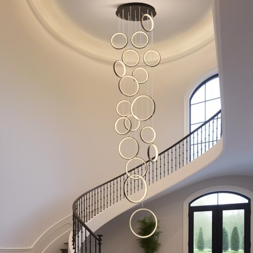 HYQJUNE Modern LED Hängelampe Dimmbar Ringe Pendelleuchte Wohnzimmerlamp Aluminium Treppe Hängeleuchte Xuanguan Schlafzimmer Esszimmer Mit Fernbedienung Küchenlampe Höhenverstellbar Lampen(18-Ring) von HYQJUNE