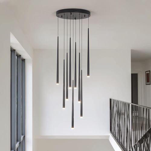HYQJUNE Modern LED Hängelampe Dimmbar Mit Triac Pendelleuchte Wohnzimmerlamp Metall Treppe Hängeleuchte Xuanguan Esszimmer Küchenlampe Höhenverstellbar Lampen(9 Lights) von HYQJUNE