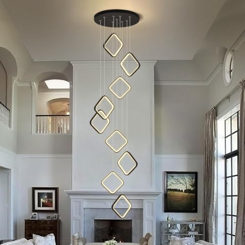 HYQJUNE Modern LED Hängelampe Dimmbar Rhombus Pendelleuchte Wohnzimmerlamp Aluminium Treppe Hängeleuchte Xuanguan Schlafzimmer Esszimmer Mit Fernbedienung Küchenlampe Höhenverstellbar Lampen(9 heads) von HYQJUNE