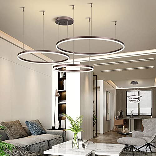 HYQJUNE Modern LED Ring Pendelleuchte Dimmbar Wohnzimmerlamp Aluminium Kronleuchter Mit Fernbedienung Schlafzimmer Hängeleuchte Salon Esszimmer Deckenleuchte Metall Acryl Hängelampe,Braun,40+60+80 von HYQJUNE