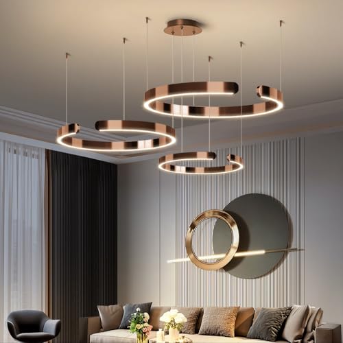 HYQJUNE Moderne Hängelampe Ring LED-Pendelleuchte Tisch Esstisch Minimalistisches Hängeleuchte For Wohnzimmerlampe Aluminium Esszimmer Höhenverstellbar Lampen Rose Gold(40+60+80cm) von HYQJUNE