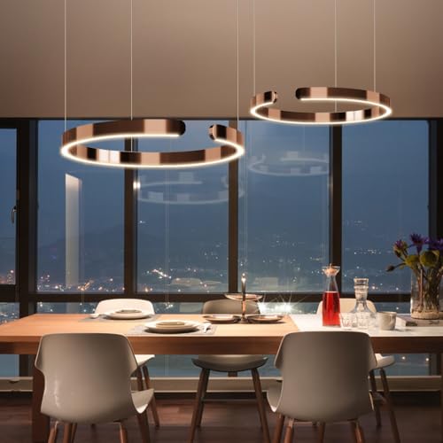 HYQJUNE Moderne Hängelampe Ring LED-Pendelleuchte Tisch Esstisch Minimalistisches Hängeleuchte For Wohnzimmerlampe Aluminium Esszimmer Höhenverstellbar Lampen Rose Gold(60+80cm) von HYQJUNE