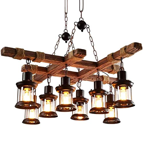 HYQJUNE Retro Pendellampe LED Vintage Pendelleuchte Rustikale Holzbalken Edison Hängende Deckenleuchte Hölzerne Art-Hängende Höhenverstellbar Industrielle Loft Bar Küche Esszimmer Industrie Lampen von HYQJUNE