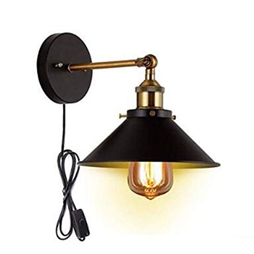 HYQJUNE Retro Wandleuchte E27 Wandlampe Mit Kabel Für Steckdose Schwarz Modern Einstellbarer Abstrahlwinkel Flurlampe Innen Mit Schalter Bettlampe Wohnzimmer Treppenhaus Schlafzimmer Innenbeleuchtung von HYQJUNE