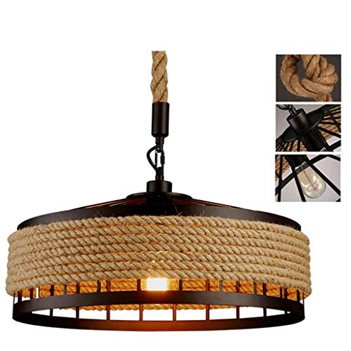 Vintage Industrie Kronleuchter Retro Metall Hanf Seil Hängelampe Höhenverstellbar Hängend Käfig Deckenleuchte Dem Bauernhof Esszimmer Bar Restaurant Schwarz Pendelleuchte Hängeleuchten,50cm von HYQJUNE