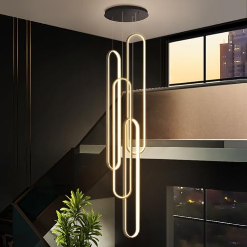 Hängelampe Modern LED Treppe Pendelleuchte Geometrie Wohnzimmerlamp Aluminium Xuanguan Schlafzimmer Hängeleuchte Esszimmerlampen Mit Fernbedienung Dimmbar Höheverstellbar Küchenlampe(4 heads,20*60cm) von HYQJUNE