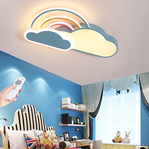 LED Deckenleuchte Kinderzimmer Deckenlampe Modern Cartoon Weiße Wolken Regenbogen Jungen Mädchen Deckenlicht Acryl Lampenschirm Fernbedienung Baby Schlafzimmer Wohnzimmer Kronleuchter,Blau,65cm von HYQJUNE