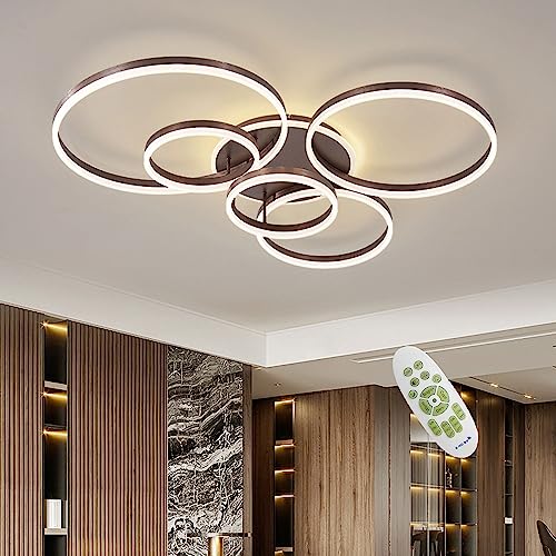 HYQJUNE LED Geometrie Design Deckenleuchte Moderne Dimmbare Deckenlampe Wohnzimmer Deckenlicht Für Schlafzimmer Esszimmer Acryl Esstisch Dekorative Hängelampe Beleuchtung 6 Ring,Braun von HYQJUNE