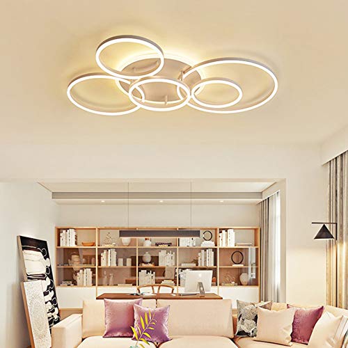 LED Geometrie Design Deckenleuchte Moderne Dimmbare Deckenlampe Wohnzimmer Mit Fernbedienung Deckenlicht Für Schlafzimmer Esszimmer Acryl Esstisch Dekorative Hängelampe Beleuchtung 6 Ring ,Weiß von HYQJUNE