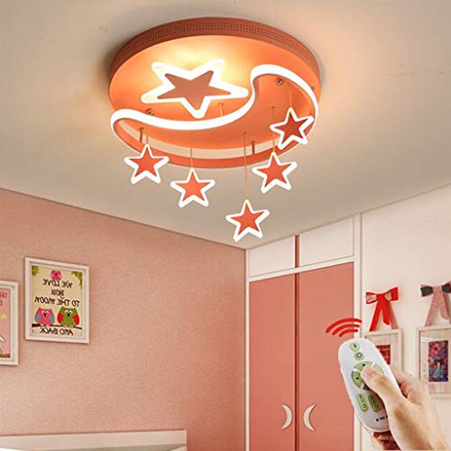 LED Kinderzimmer Modern Deckenleuchte Dimmbar Deckenlampe Sterne Und Mond Design Acryl Mit Fernbedienung 3000K-6000K Jungen Mädchen Deckenlicht Schlafzimmer Wohnzimmer Lampe Lampe Leuchte,Rosa,52cm von HYQJUNE