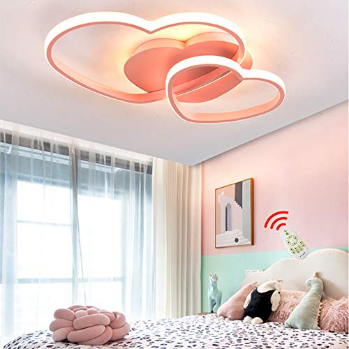 LED Modernes Deckenleuchte Prinzessin Zimmer Deckenlicht Dimmbares Herz Design Decke Lampe Mit Fernbedienung Acryl Kinderzimmer Beleuchtung Wohnzimmer Schlafzimmer Koration Kronleuchter Ø50cm,Rosa von HYQJUNE