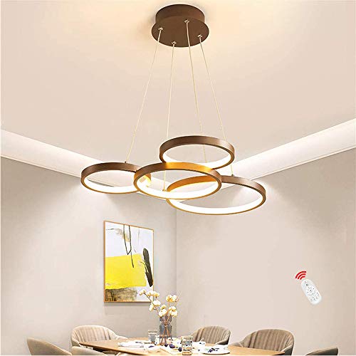 HYQJUNE LED Pendelleuchte 40W Esstisch Kronleuchter Höhenverstellbar Hängeleuchte Wohnzimmerlampe Dimmbar Mit Fernbedienung Moderne Aluminium Ringe Pendellampe Cafe Restaurant Deckenleuchte (4 Ringe) von HYQJUNE