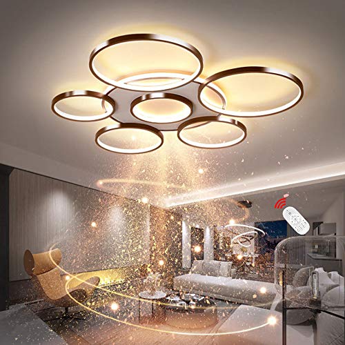 LED Wohnzimmer Deckenleuchte Moderne Einfachheit Runde 7-Ring-Deckenlamp Mit Fernbedienung Dimmbare Acryl Dekoration Deckenlicht Modische Esszimmerlampe Schlafzimmer Büro Halle Kronleuchter (Braun) von HYQJUNE