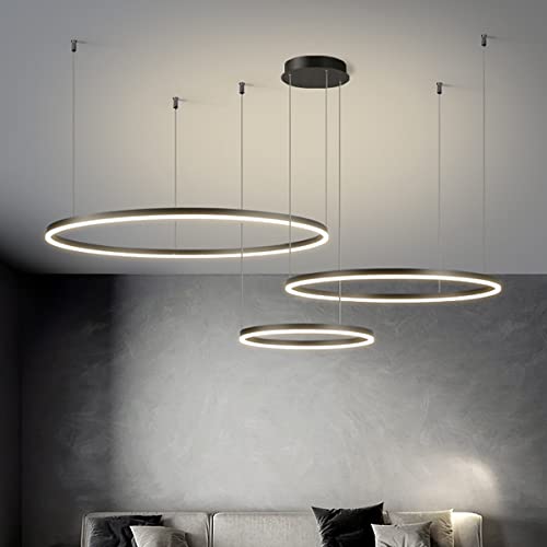 Modern 3 Ringe EsstischPendelleuchte 90W LED Dimmbar Wohnzimmer Kronleuchter Mit Fernbedienung Schick Hängeleuchte Schlafzimmer Salon EsszimmerLeuchter Verstellbare Höhe Kombination Hängelampe,Schwarz von HYQJUNE