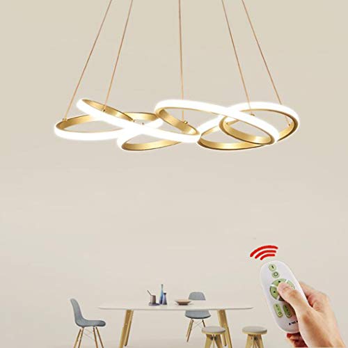 Modern LED Pendelleuchte Golden Restaurant Kronleuchter Mit Fernbedienung Pendellampe Wohnzimmer Schlafzimmer Hängeleuchte Höhenverstellbar Deckenleuchte Dimmbar 3000K-6000K [Energieklasse A++],60cm von HYQJUNE