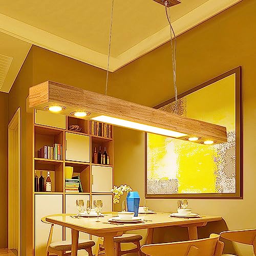 Moderne LED Esstisch Hängelampe Kreative Gummi Holz Pendellampe Esszimmer 3000K Warmes Licht Kronleuchter Höhe Verstellbare Wohnzimmer Dekorative Pendelleuchte Hölzern Büro Cafe Deckenleuchte,120cm von HYQJUNE