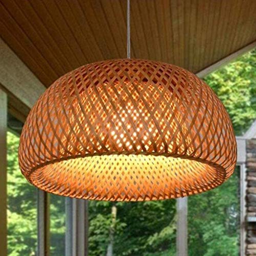 Pendelleuchte E27 Rattan-Lampe Landhausstil Vintage Hängeleuchte Handgewebt Pendellampe Bambus Lampenschirm Höhenverstellbare Retro Kronleuchter Esszimmer Küche Hängend Decke Lampe,38cm von HYQJUNE