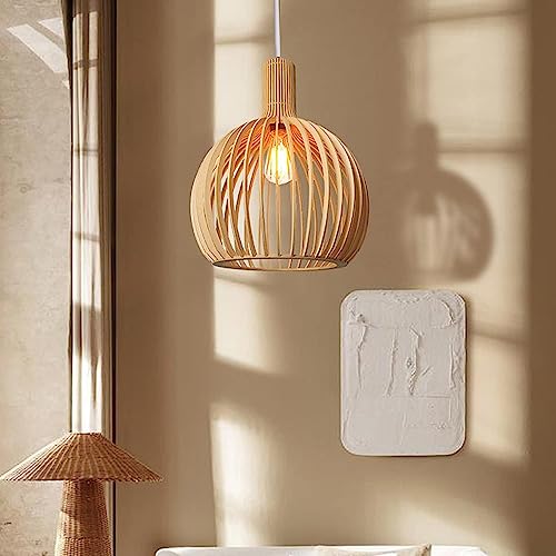 Pendelleuchte Retro Holz Bambus Esstisch Hängeleuchten E27 Nordischen Stil Pendellampe Vintage Höhenverstellbar Esszimmer Lampe Kronleuchter Für Wohnzimmer Schlafzimmer Esszimmer Cafe Bar Hängelampe von HYQJUNE