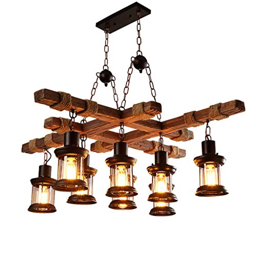 Retro Hängelampe Steampunk Holzlampen Vintage Pendelleuchte E27 8 Licht Pendellampe Holzbalkendecke Können Höhenverstellbar Deckenleuchte für Loft Esstisch Küche Wohnzimmer Bar Cafe Kronleuchter von HYQJUNE