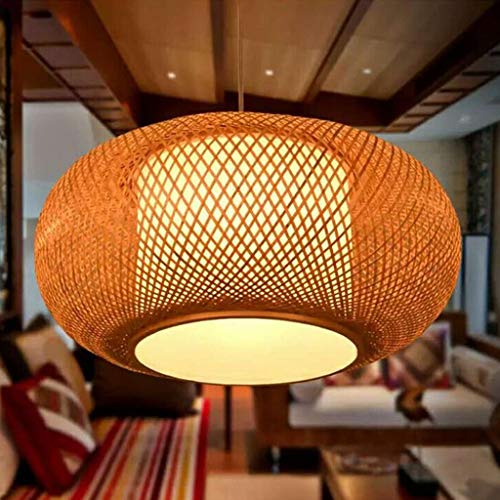 Vintage Pendelleuchte E27 Bambus Kronleuchter Beleuchtung Retro Bambus Deckenlampe Gewebte Rattan Lampenschirm Hängeleuchten Höhe Verstellbare Hängelampe Beleuchtung Restaurant Teestube Café,40cm von HYQJUNE