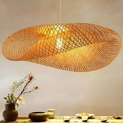 Vintage Pendelleuchte E27 Weben Kronleuchter Retro Industrial Pendellampe Natürlichen Bambus Gewebt Hängeleuchten Höhenverstellbar Leuchter Esszimmer Studie Wohnzimmer Cafe Wohnzimmer,60cm von HYQJUNE