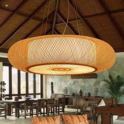 Vintage Pendelleuchten E27 Hängeleuchte Natürlichen Bambus Retro Pendellampe Natürlichen Bambus Hängelampe Gewebt Rattan Kronleuchter Höhenverstellbar Restaurant Teestube Cafe Lampe Leuchte,80cm von HYQJUNE