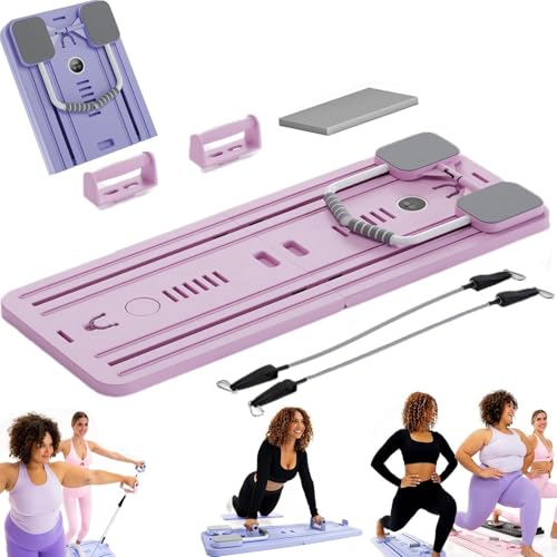 Pilates-Brett faltbar, tragbares Pilates-Reformer-Set, Smart-Timer-Ab-Übungsbrett mit Ellenbogenstütze und Widerstandsbändern, Pilates-Reformer-Brett, Ab-Roller-Rad, Bauchbrett-Trainingsgerät pink von HYQNG