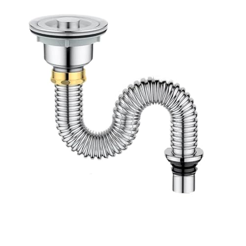 Abflussrohr, U-Bogen-Rohr, Kitchen Sink Drain Pipe Stainless Steel Sink Strainer Deodorant Wash Basin Sewer Drainer Bathroom Accessories(80cm) von HYQOUKLR