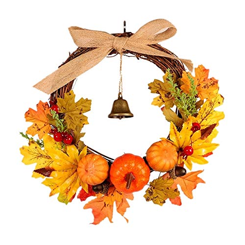 Blumenkranz, künstliche Kränze, Herbst Ernte Ahornblatt Kürbis Haustür Kranz Front von HYQOUKLR