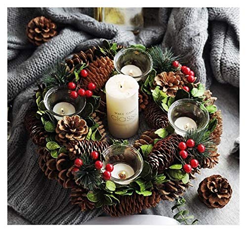 Blumenkranz, künstliche Kränze, Kerzenhalter Tannenzapfen Beeren Wald rustikale Dekor Tisch Mittelstück Kranz Blumenkranz, künstliche Kränze, Kerzenhalter Tannenzapfen Beeren Wald rustikale Dekor Tisch Mittelstück Kranz von HYQOUKLR