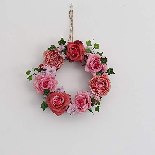 Blumenkranz, künstliche Kränze, Künstliche Blumen Kränze Tür Perfekte Qualität Künstliche Girlande(22cm Pink Rose Ivy) von HYQOUKLR