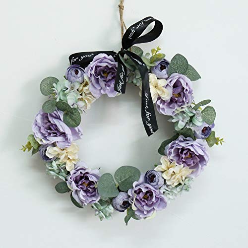 Blumenkranz, künstliche Kränze, Künstliche Blumen Kränze Tür Perfekte Qualität Künstliche Girlande(22cm Purple Tea Rose) von HYQOUKLR