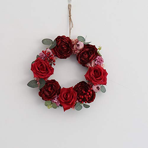 Blumenkranz, künstliche Kränze, Künstliche Blumen Kränze Tür Perfekte Qualität Künstliche Girlande(22cm Red Rose) von HYQOUKLR