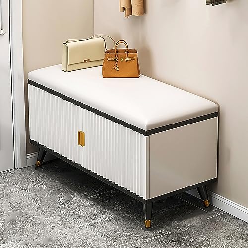 Freistehendes Schuhregal für den Eingangsbereich, Mit Tür, Schuhregalbank, Schuhaufbewahrungs-Organizer mit Sitz, moderner, schmaler, versteckter Schuhschrank mit Türen(Black Gold,60*50*30cm) von HYQOUKLR