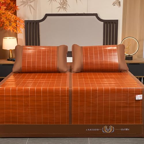 HYQOUKLR Bambus-Schlafmatte, Faltbare Matratze, Doppelseitige Faltbare Bambus-Eisseiden-Bettmatte mit Kissenbezug, Mehrfarbig, mehrere Größen(Brown,180 * 200cm) von HYQOUKLR