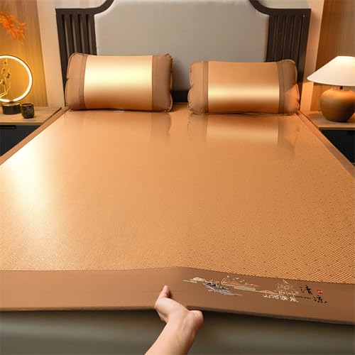 HYQOUKLR Bambus-Schlafmatte, Faltbare Matratze, Faltbare Kühlmatte aus Rattan-Eisseide mit Kissenbezug, mehrere Brauntöne, mehrere Größen(Brown,180 * 200cm) von HYQOUKLR