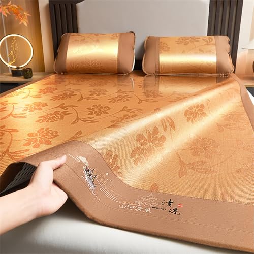 HYQOUKLR Bambus-Schlafmatte, Faltbare Matratze, Faltbare Kühlmatte aus Rattan-Eisseide mit Kissenbezug, mehrere Brauntöne, mehrere Größen(Light Brown,200 * 220cm) von HYQOUKLR