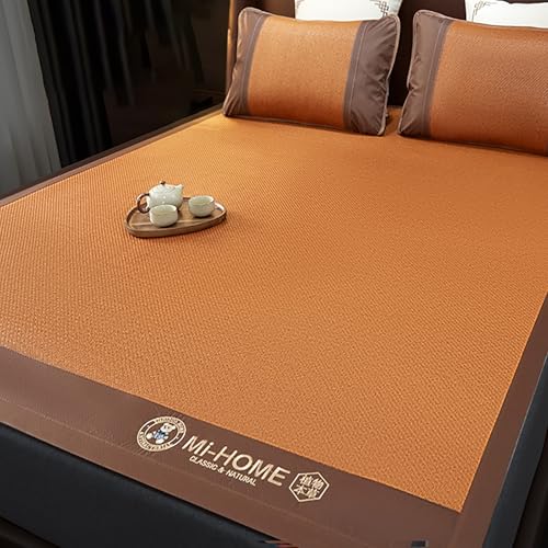 HYQOUKLR Bambus-Schlafmatte, Faltbare Matratze, Faltbare Rattan-Kühlbettmatte, doppelseitig, Eisseide, mit Kissenbezug, mehrere Größen(180 * 200cm) von HYQOUKLR