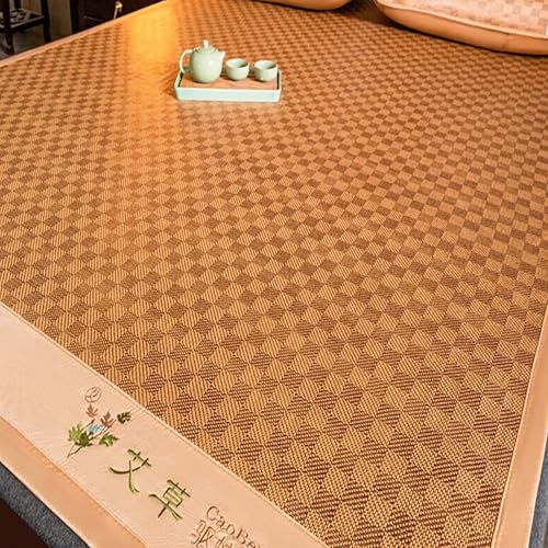 HYQOUKLR Bambus-Schlafmatte, Faltbare Matratze, Faltbare Rattan-Kühlschlafmatte mit Wermut, 2er-Pack, Mehrfarbig, mehrere Größen(Brown+Gold,120 * 195cm) von HYQOUKLR