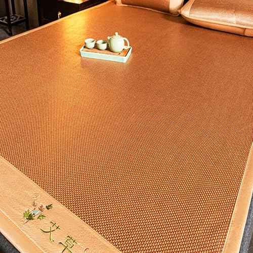 HYQOUKLR Bambus-Schlafmatte, Faltbare Matratze, Faltbare Rattan-Kühlschlafmatte mit Wermut, 2er-Pack, Mehrfarbig, mehrere Größen(Brown,200 * 215cm) von HYQOUKLR