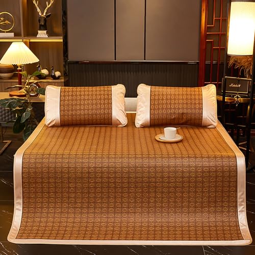 HYQOUKLR Bambus-Schlafmatte, Faltbare Matratze, Rattan Ice Silk Schlafmatte mit Kissenbezug Multicolor Mehrere Größen(Brown+Black,150 * 200cm) von HYQOUKLR