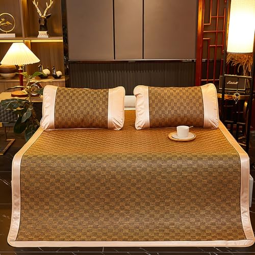 HYQOUKLR Bambus-Schlafmatte, Faltbare Matratze, Rattan Ice Silk Schlafmatte mit Kissenbezug Multicolor Mehrere Größen(Green,200 * 220cm) von HYQOUKLR